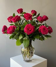 12 Hot Pink Roses