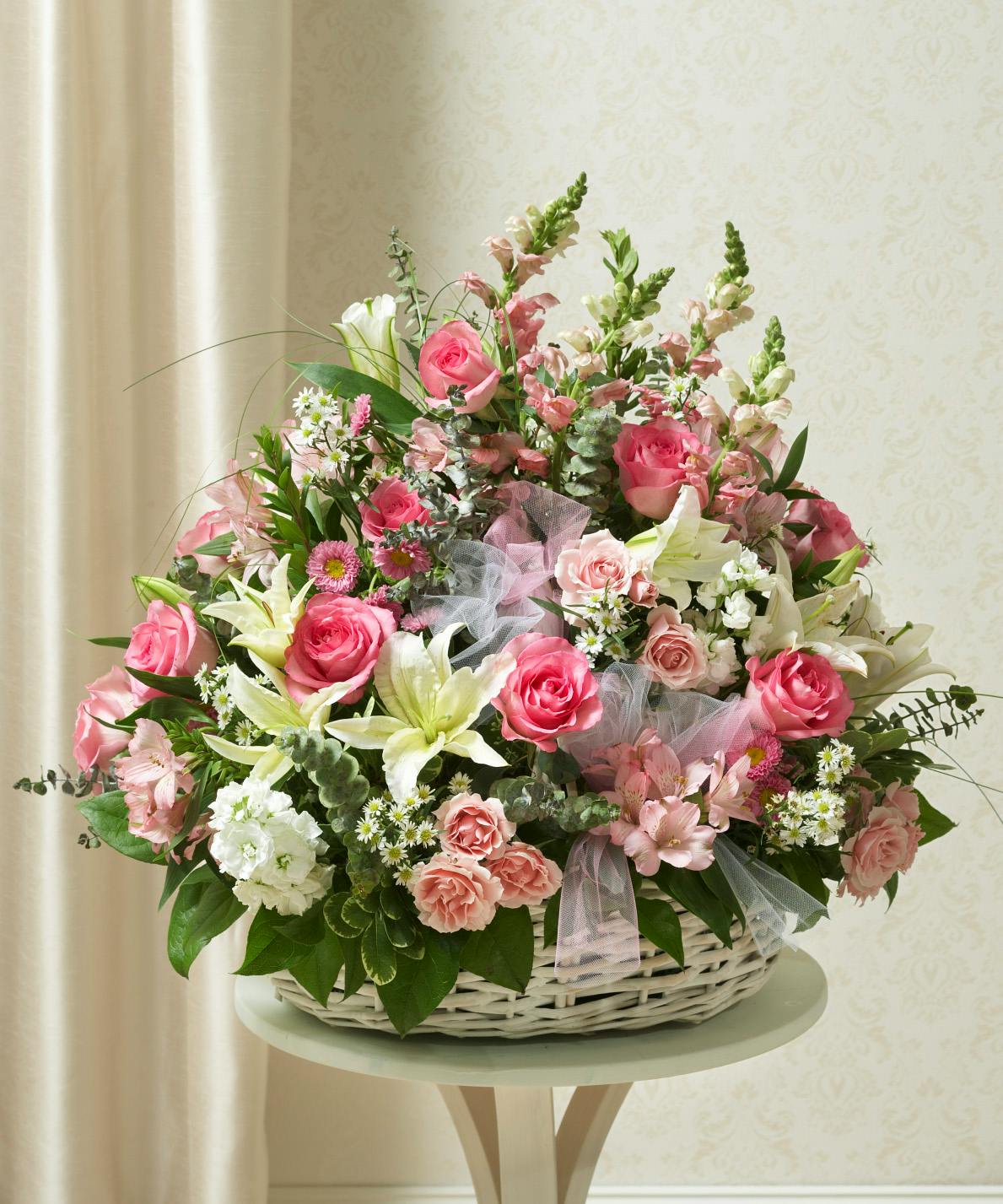 Pink & White Basket Arrangement